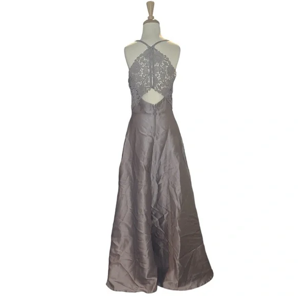 Speechless Juniors Mauve Lavender Silver Crochet Lace Back Satin Gown Dress 11 - Picture 8 of 9